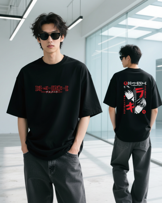 Death Note Dual Face Oversized T-Shirt | Light vs L Anime Graphic Tee for Men