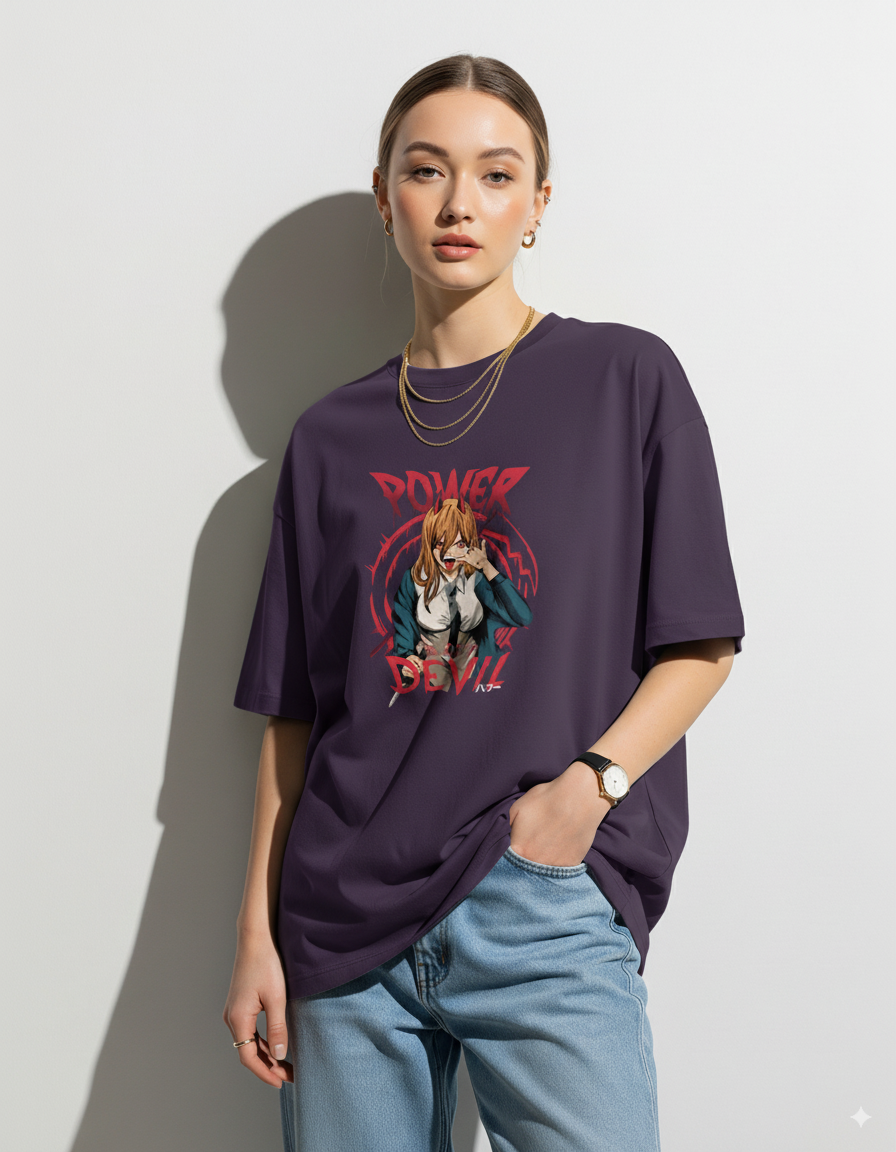 Power Oversized T-Shirt | ORNILUX Chainsaw Man Anime Streetwear (Blood Devil Inspired)